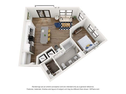 Floor plan for 1 bed, 1 bath, 779 sqft